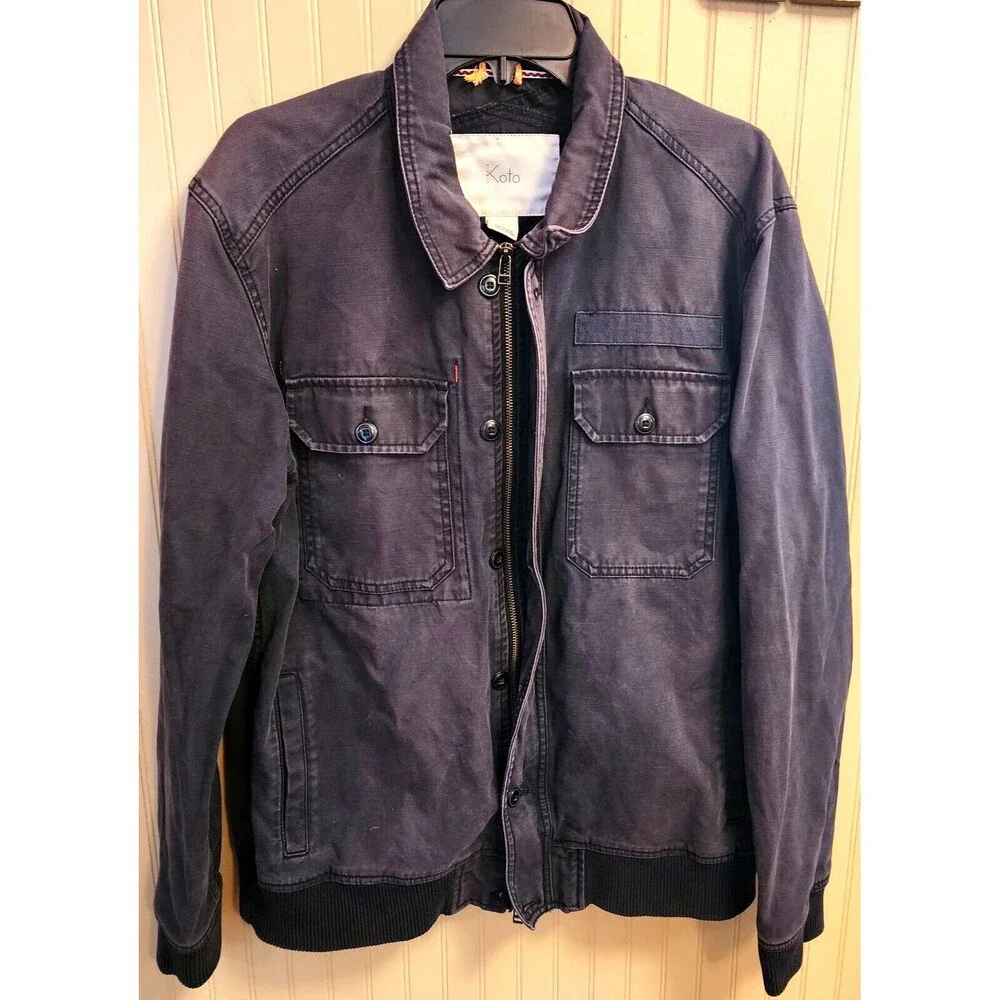 Koto Military Utility Field Zip-Up Button-Pockets Black Jacket Men Size L